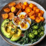 Avocado Power Plate with Jammy Eggs, Spinach & Sweet Potatoes