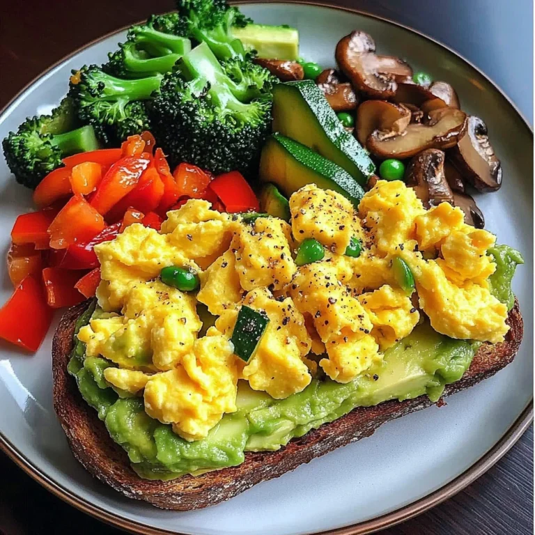 Avocado Toast with Scrambled Eggs & Sauted Veggies