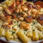 Cheesy Chicken Alfredo Rigatoni in Garlic Butter Sauce