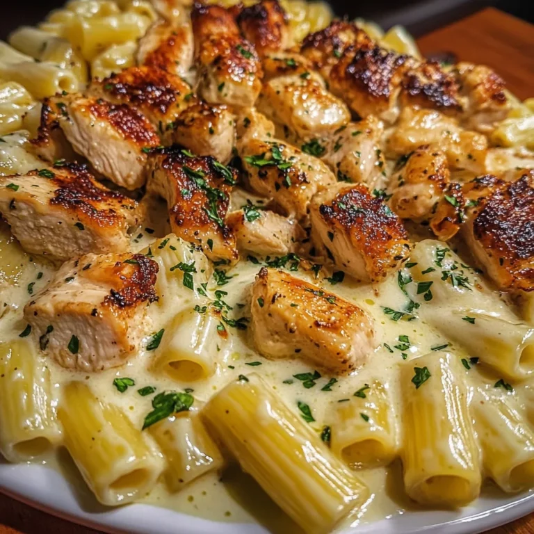 Cheesy Chicken Alfredo Rigatoni in Garlic Butter Sauce