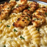 Cheesy Rotini Alfredo with Garlic Chicken Strips