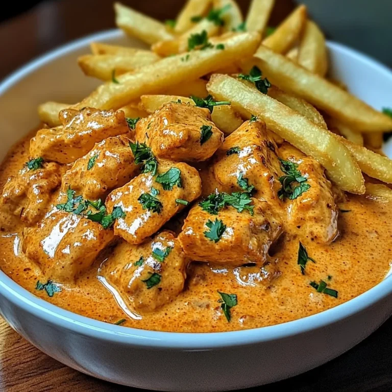 Creamy Butter Chicken with Garlic Cream Sauce and Hand-Cut Fries