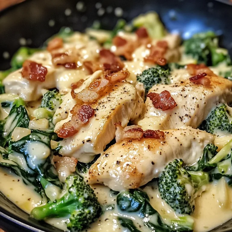 Creamy Chicken Alfredo with Spinach, Bacon, and Broccoli
