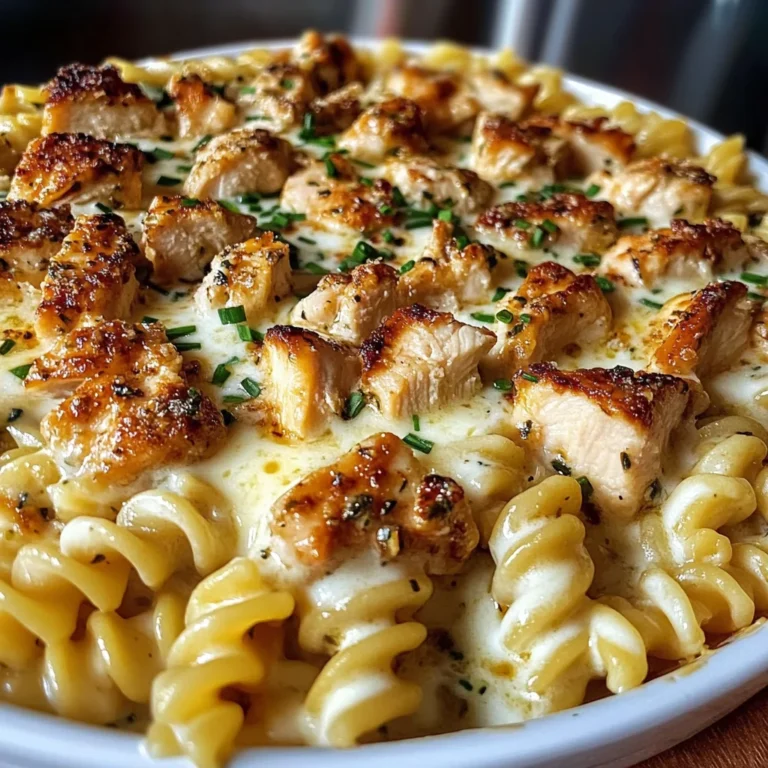 Creamy Mozzarella Alfredo with Garlic Chicken Twisted Pasta