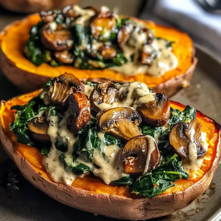 Creamy Mushroom and Spinach Stuffed Sweet Potatoes