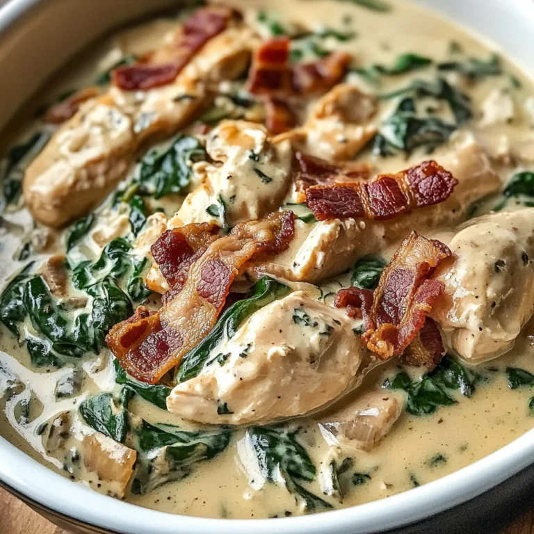 Creamy Slow Cooker Chicken Stroganoff with Spinach and Crispy Bacon