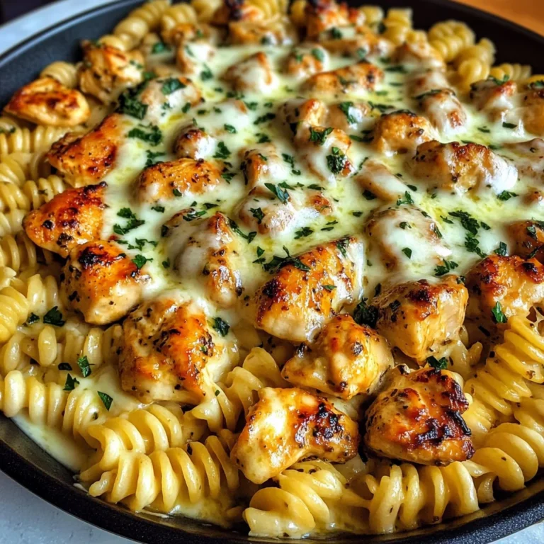 Garlic Butter Chicken Rotini with Melted Mozzarella