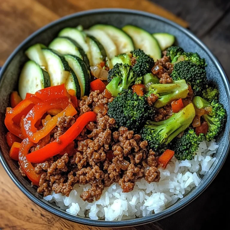 Ground Beef Veggie Stir-Fry Bowl with Fluffy Rice