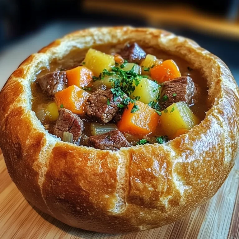 Rustic Beef Stew in Crusty Bread Bowls