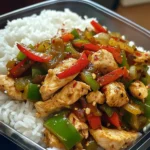 Spicy Chicken & Bell Pepper Stir-Fry with Rice