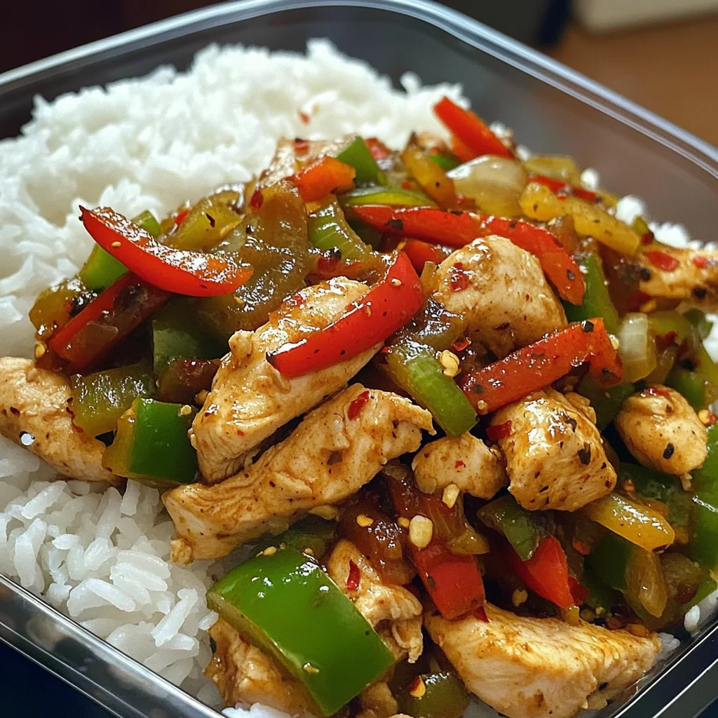 Spicy Chicken & Bell Pepper Stir-Fry with Rice