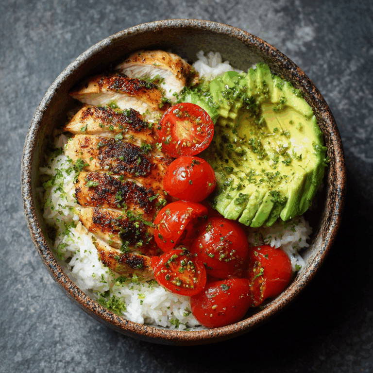 Chicken & Avocado Rice Bowl with Cherry Tomatoes